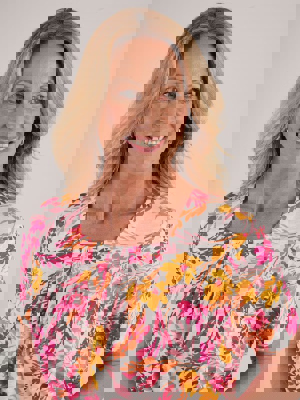 TIGI-Wear Bouquet Floral Square Neckline Top