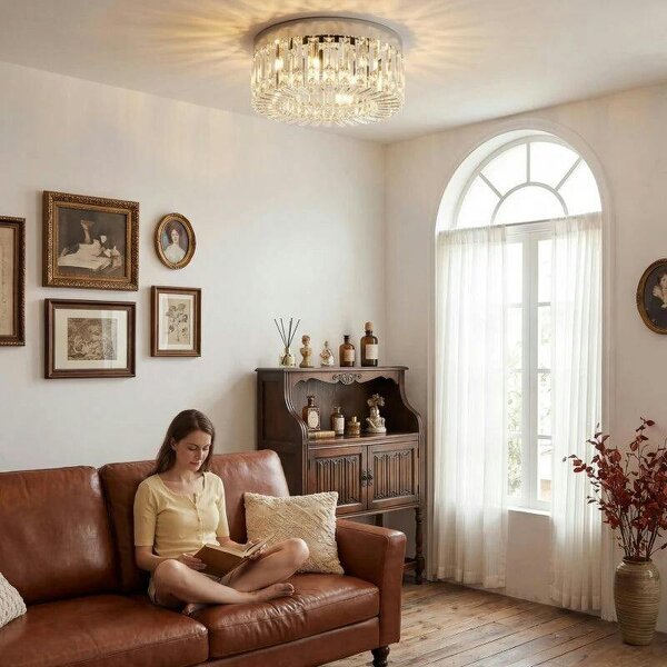 Crystal Chandeliers with 160 Crystal Pendants, 6-Light Ceiling Light for Living Room, Bedroom Dining Room, Silver Tone