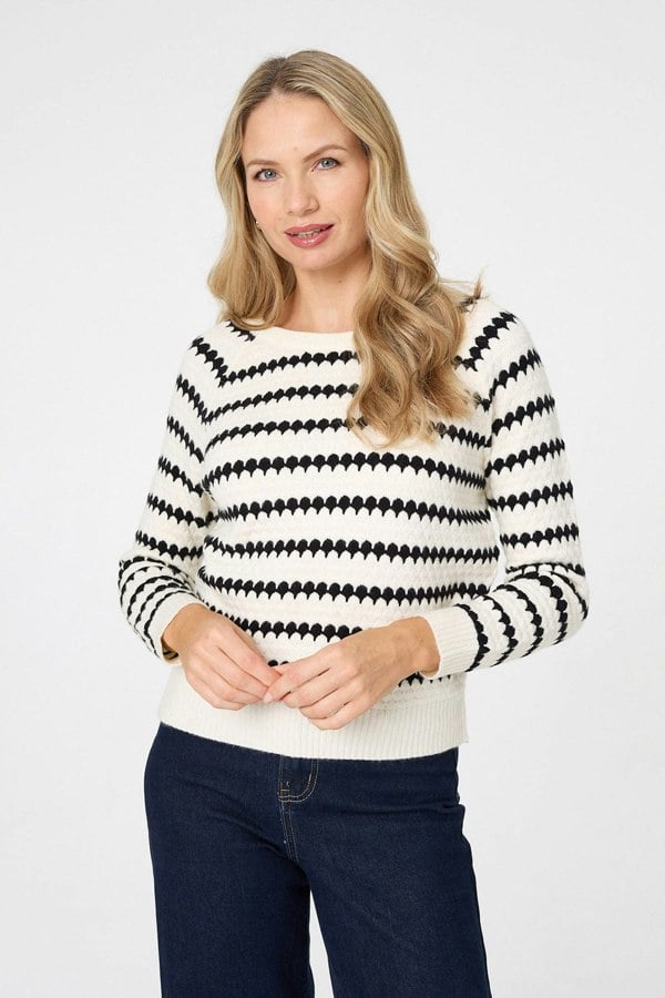 White | Stripe Textured Long Sleeve Jumper
