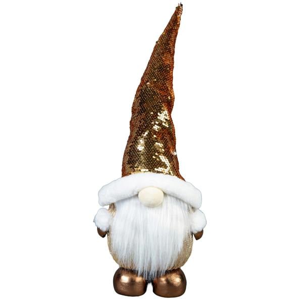 44cm Gold Santa Gnome Christmas Figurine with Shimmering Sequin Hat for Indoor Festive Home Display image 1