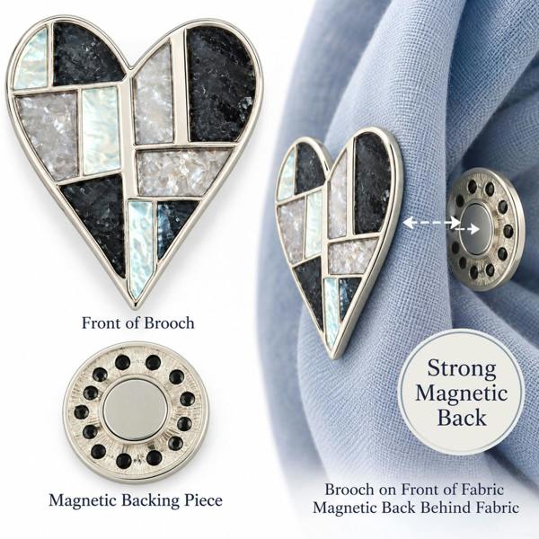 Love EMVY Stained Glass Heart Magnetic Brooch - Blue