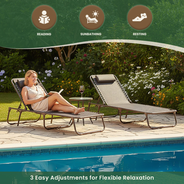 Luxury Padded Lay Flat Garden Sun Loungers Brown (Set of 2)