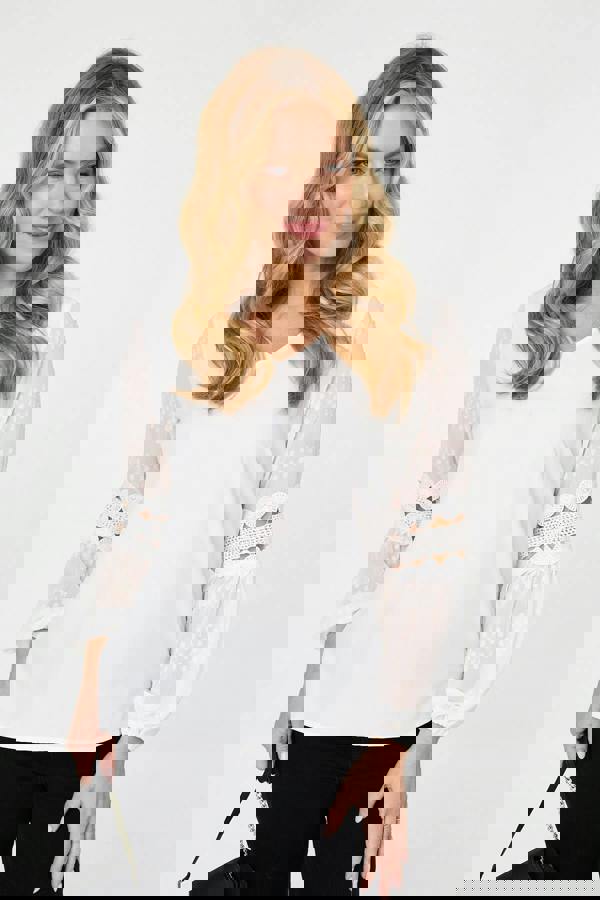 Ivory | Relaxed Lace Trim Balloon Sleeve Blouse