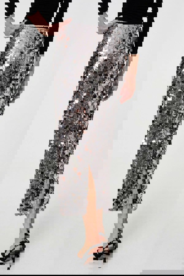 Navy | Sequin Embellished Straight Midi Skirt
