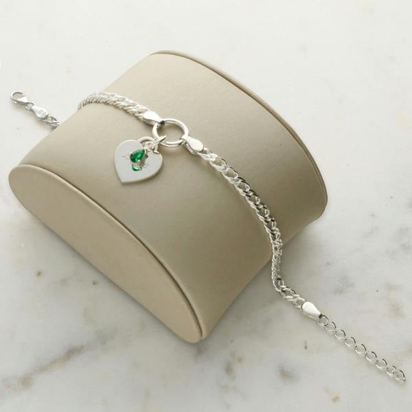 Love Silver Sterling Silver Heart and Birthstone Double Curb Bracelet With Optional Engraving