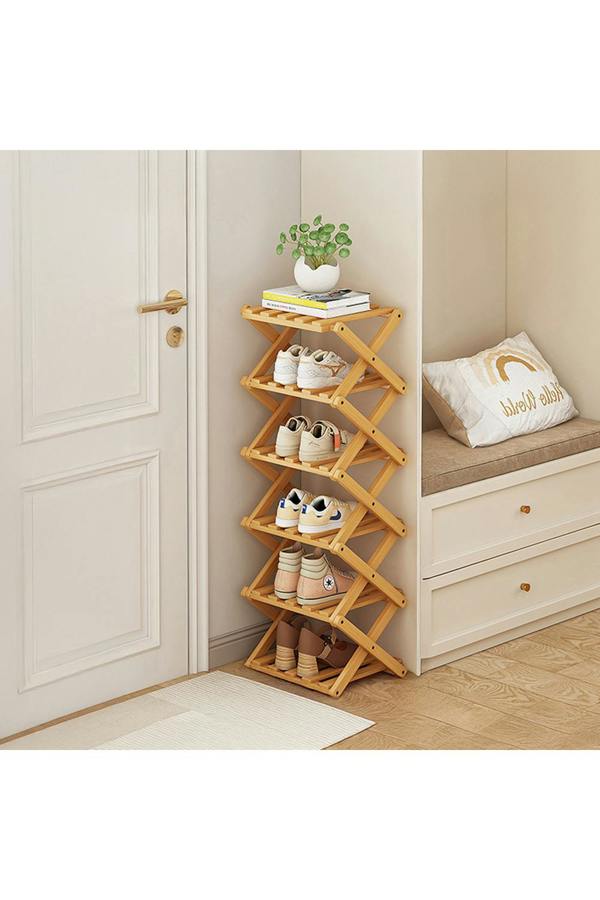 Living and Home 9/8/7/6 Tier Bamboo Folding Shoe Rack Shoe Storage Organiser