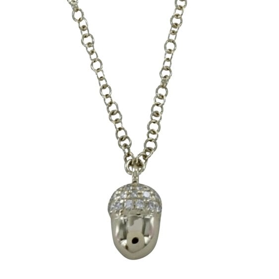 Reeves & Reeves 14K Solid Gold and Diamond Acorn Necklace