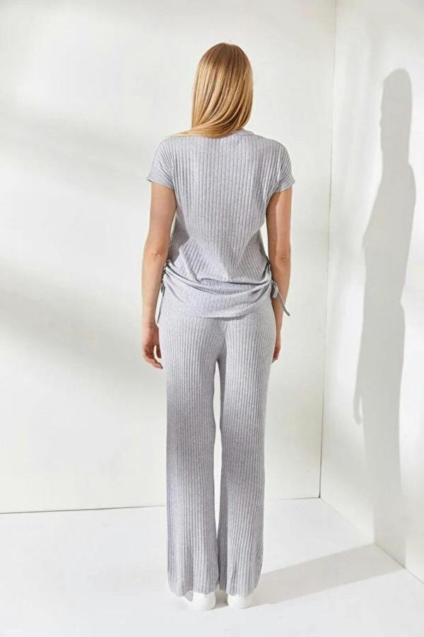 Hoxton Gal 2-Piece Set – Side-Ruched Blouse and Palazzo Pants