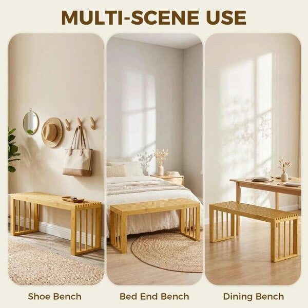 90 cm Bamboo Shoe Bench Backless Hallway Bench Seat, Wood Indoor Decor for Entryway, Natural