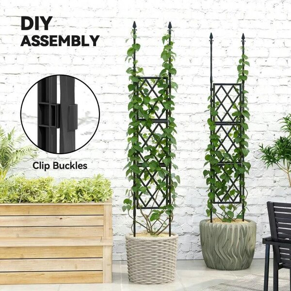Foldable Garden Trellis, Lattice Climbing Support Trellis for Garden, DIY Assembly, 85 x 197 cm, Black