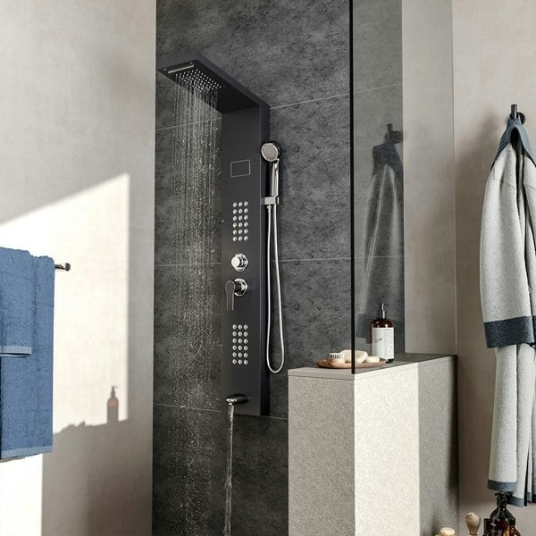 LED Display Shower Panel 5 Function Shower System with Shower Head & Hand Bathroom Shower Living and Home