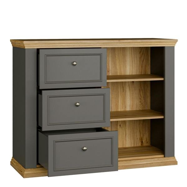 Furniture To Go Pontypool 3 Drawer & 1 Door Sideboard in Grey and Mauvella Oak