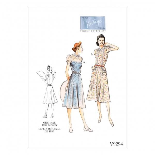 Vogue Sewing Pattern 9294, Dresses, Vintage Style for Women, A5 (6-8-10-12-14) - Intermediate