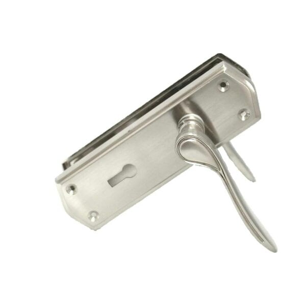 EDH Door Hardware Premium Satin Nickel Internal Lock Handles with Long Back Plate and 3 Lever Mortise Sash Lock - Stellar Design, 4 Pairs
