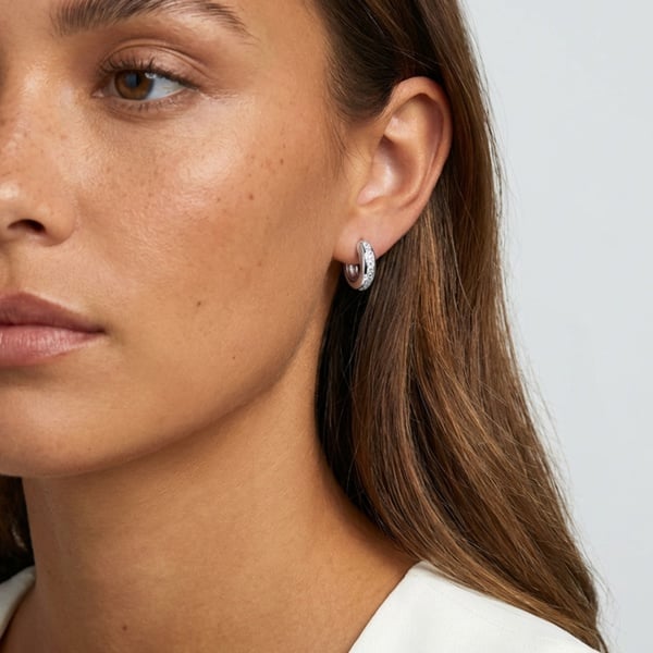 MUCHV Thick Huggie Hoop Earrings With Tiny Stones