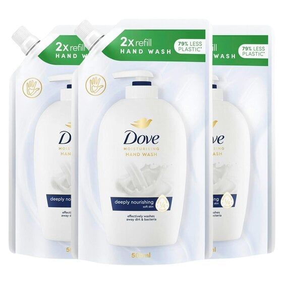Dove Moisturising Hand Wash Eco-Refill 500ml, Deeply Nourishing 3 Pack