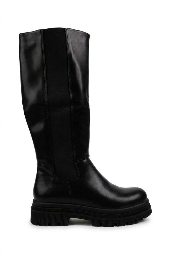 Pearl Chunky Sole Knee High Boots - Black_wb