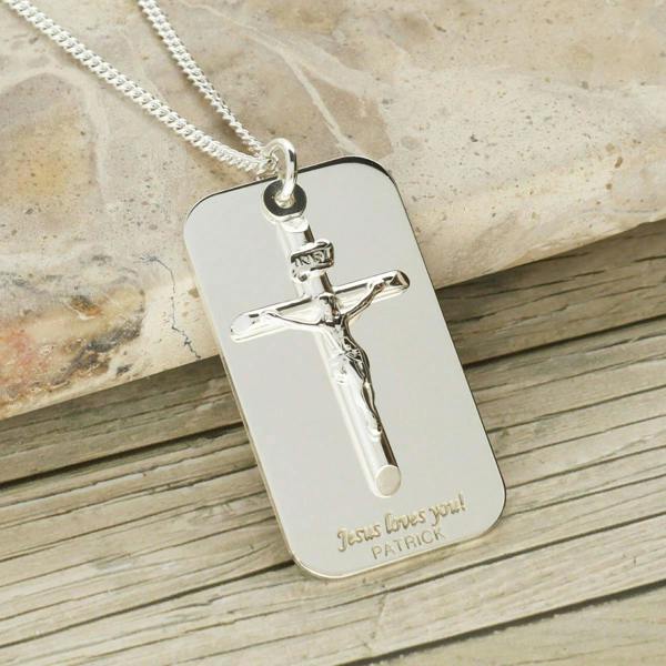 Christopher James of London Sterling Silver Crucifix & Tag Pendant With Optional Engraving and Chain