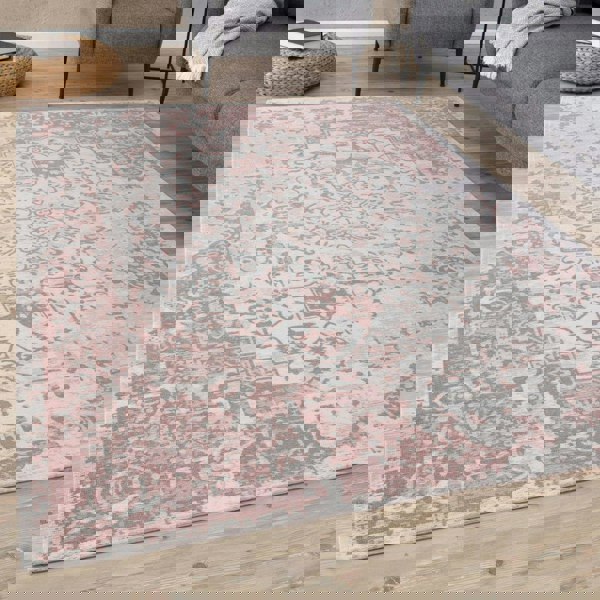 Machine Washable Flatweave Rug Oriental in Pink