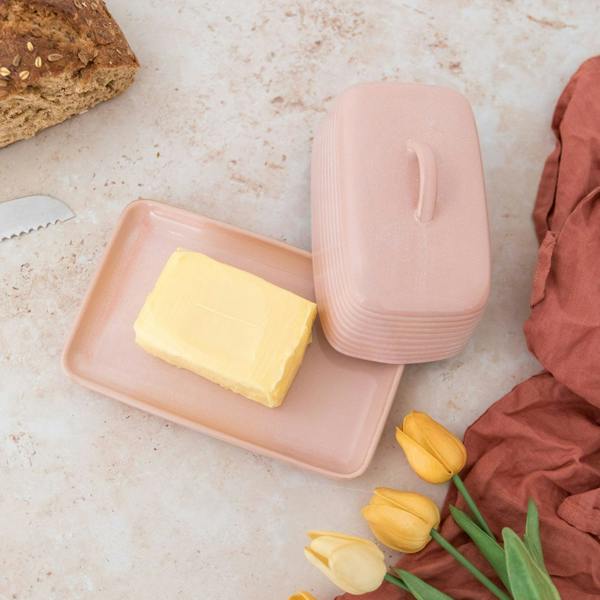 Scandi Home Paris Ceramic Butter Dish, Pink Reactive Glaze