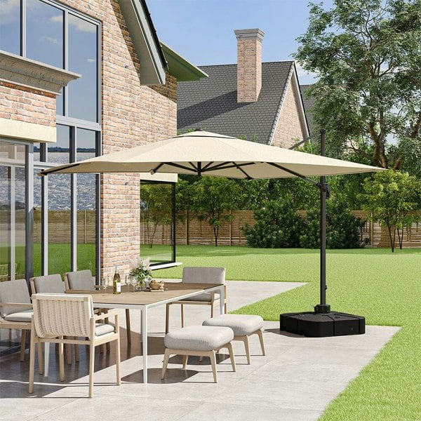 Square Base 3 x 3 m Square Cantilever Parasol Outdoor Hanging Umbrella for Garden and Patio Parasols Living and Home
