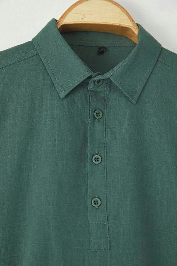 WOVCOR Regular Half Placket 100% Cotton Flamed Linen Look Men’s Shirt