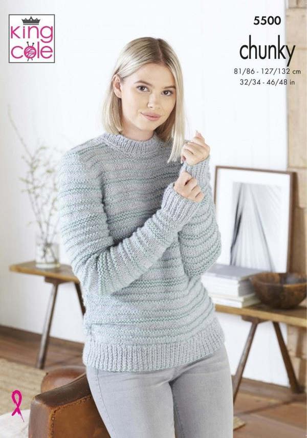 King Cole Big Value Poplar Chunky Knitting Pattern 5500, Sweaters for Men, Women, 32 - 40 Inches & 42 - 52 Inches