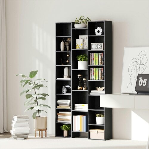 Wyld Haus Faelsu Nota Wooden Black Twenty One Compartment Storage Bookcase