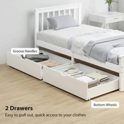Wyld Haus Sutton White Wooden Single Bed Frame 2 Integrated Storage Drawers