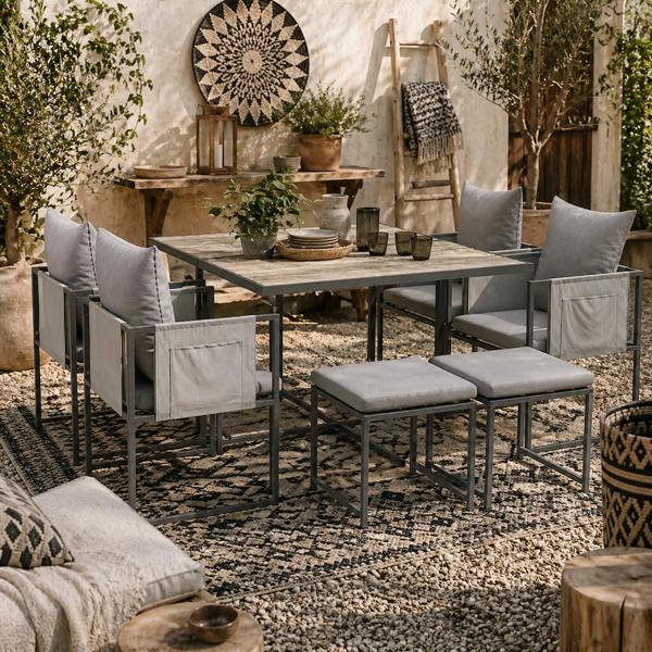 Wyld Haus Layori 8 Seater Grey Steel Frame Garden Dining Set