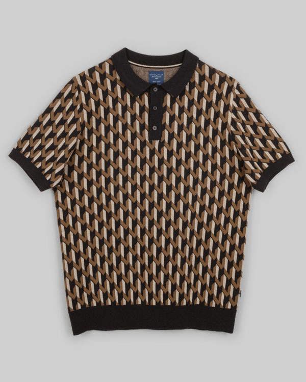 Steel & Jelly Geometric Jacquard Short Sleeve Polo Shirt