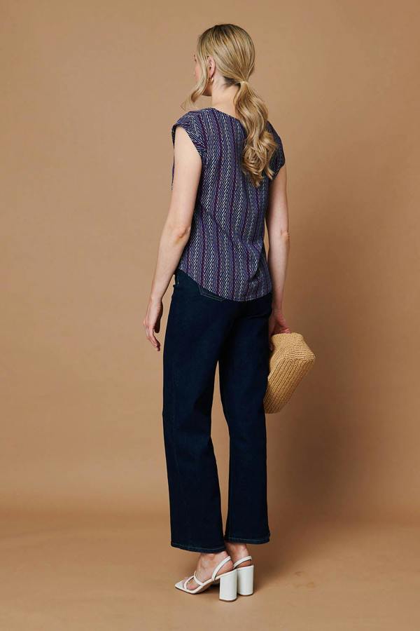 Blue | Chevron Print Cap Sleeve Top