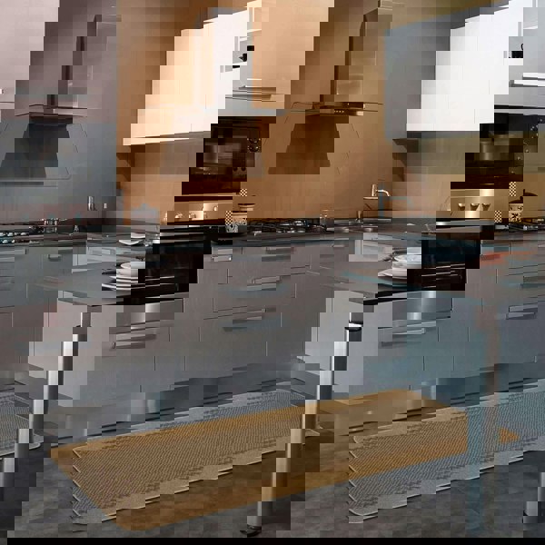 Machine Washable Designer Mats Bordered Line Design Beige