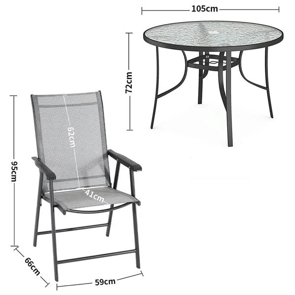 Living and Home 2 Person Patio Garden Dining Set With LED Umbrella & Folding Chairs
