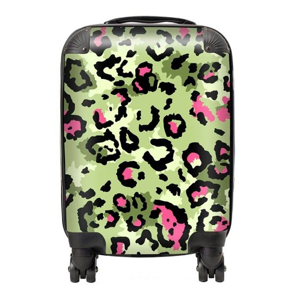 Warren Reed Green And Pink Leopard Print Suitcase