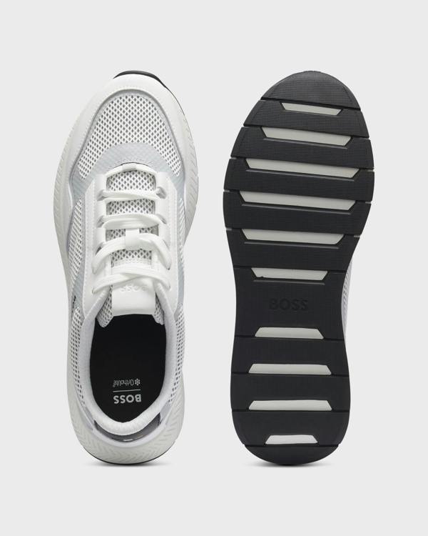BOSS Orange Mens Reflective-nylon trainers with ridged sole - Open White 121, top and sole