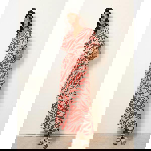 Blue Vanilla Dress With Brushstroke Leaf Print