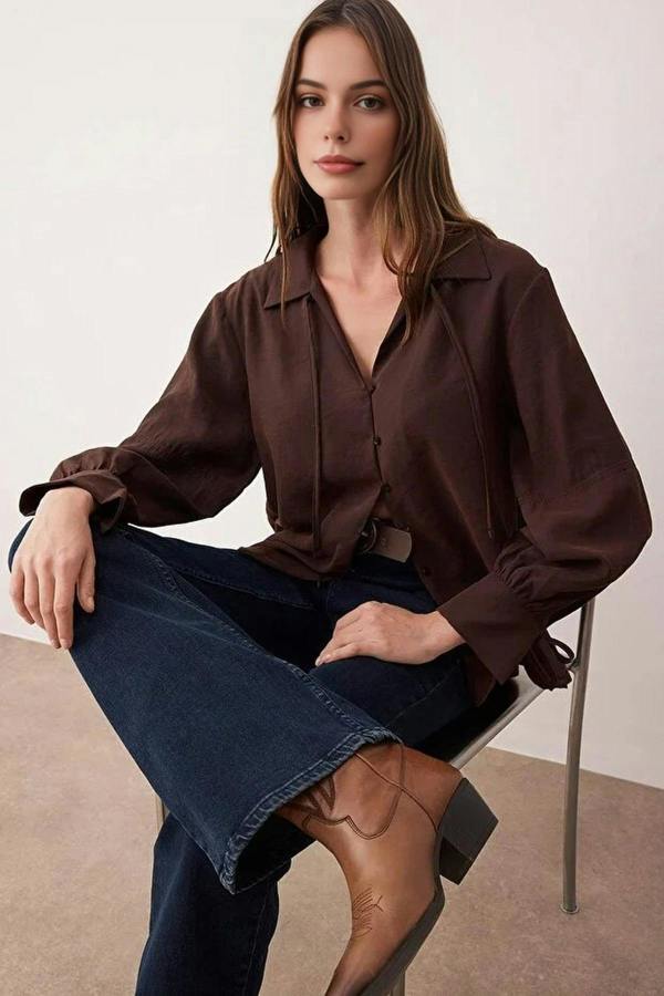 WOVCOR Boho Modal Shirt with Tie Detail