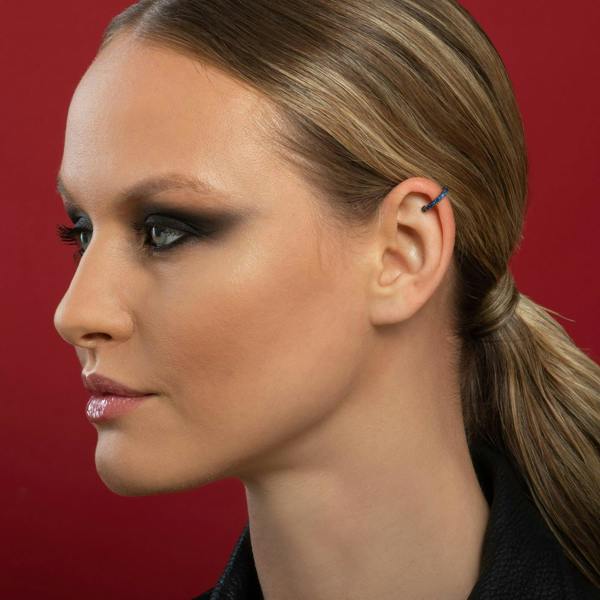 Pair of Black Ear Cuff Earrings with Blue Cubic Zirconia Stones - namana.london