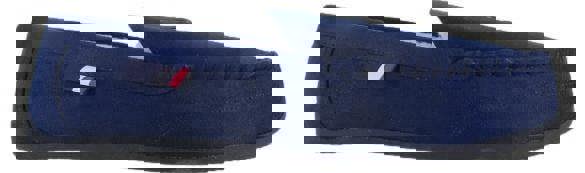 US Polo Assn Mens Slip On Loafer Backed Moccasin Style Slippers, navy blue slip-on moccasin slippers with a small flag detail on the side.