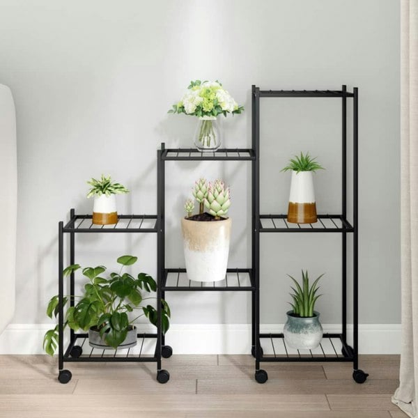 Berkfield Flower Stand with Wheels 83x25x83.5 cm Black Iron