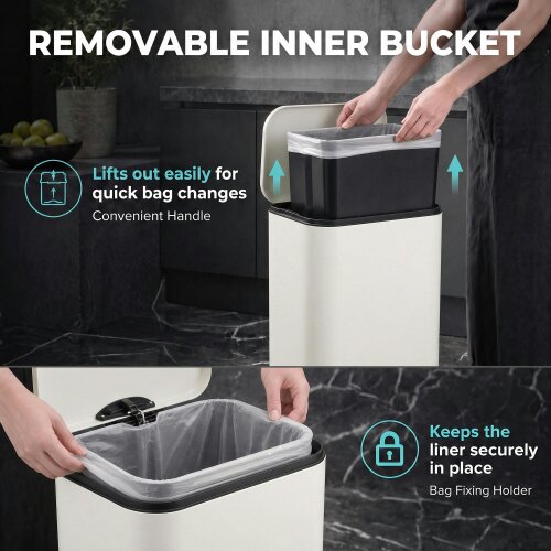 HOMCOM 20L Kitchen Bin, Pedal Bin with Removable Bucket, Cream White