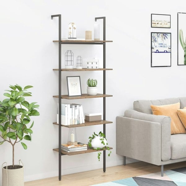 Berkfield 5-Tier Leaning Shelf Dark Brown and Black 64x35x185 cm