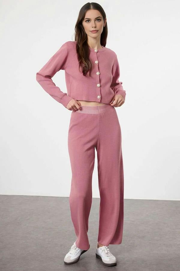 WOVCOR 2-Piece Crop Knit Top & Pants Set