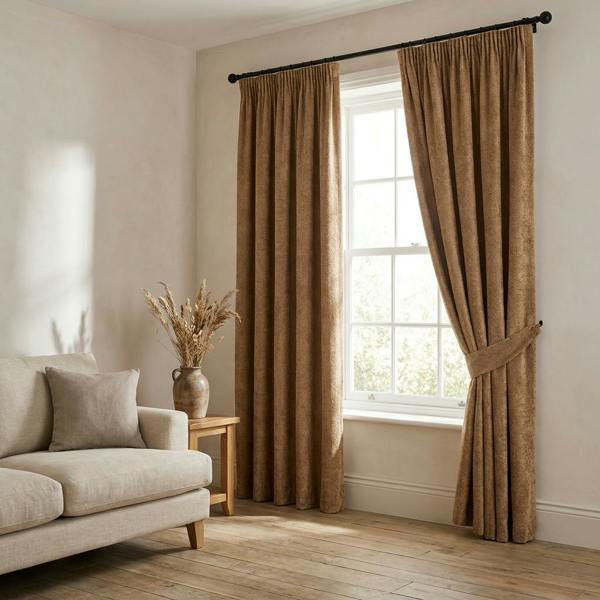 Tuvalu made-to-measure curtains in Bronze, styled in a living room