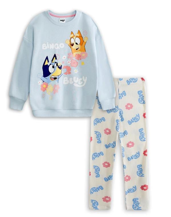 Vanilla Underground Bluey Girls Blue Character Sweatshirt and Joggers Set