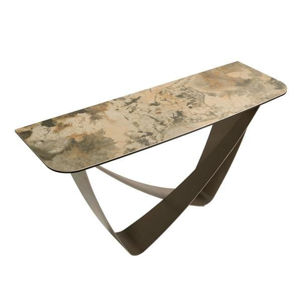 Angel Cerdá Rectangular Console Table in Porcelain Marble and Taupe Metallic Steel 3269