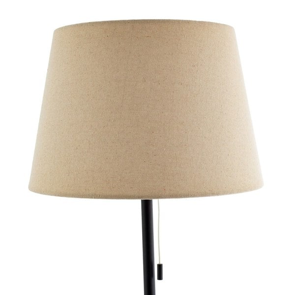 Traditional Classic Matte Black Floor Lamp with Pull Switch and Linen Shade Image 4