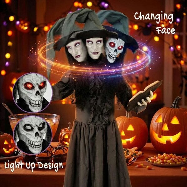 Bobobiy 180cm Life Size Animated Witch Halloween Decorations Outdoor Indoor, Scary Halloween Animatronics Decor