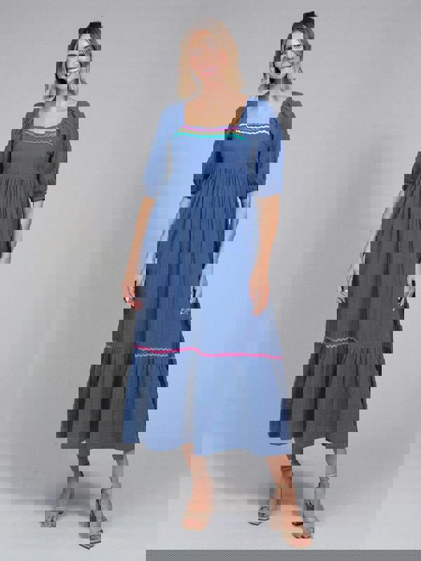 Kite Womens Organic Cattistock Ric Rac Muslin Dress Navy